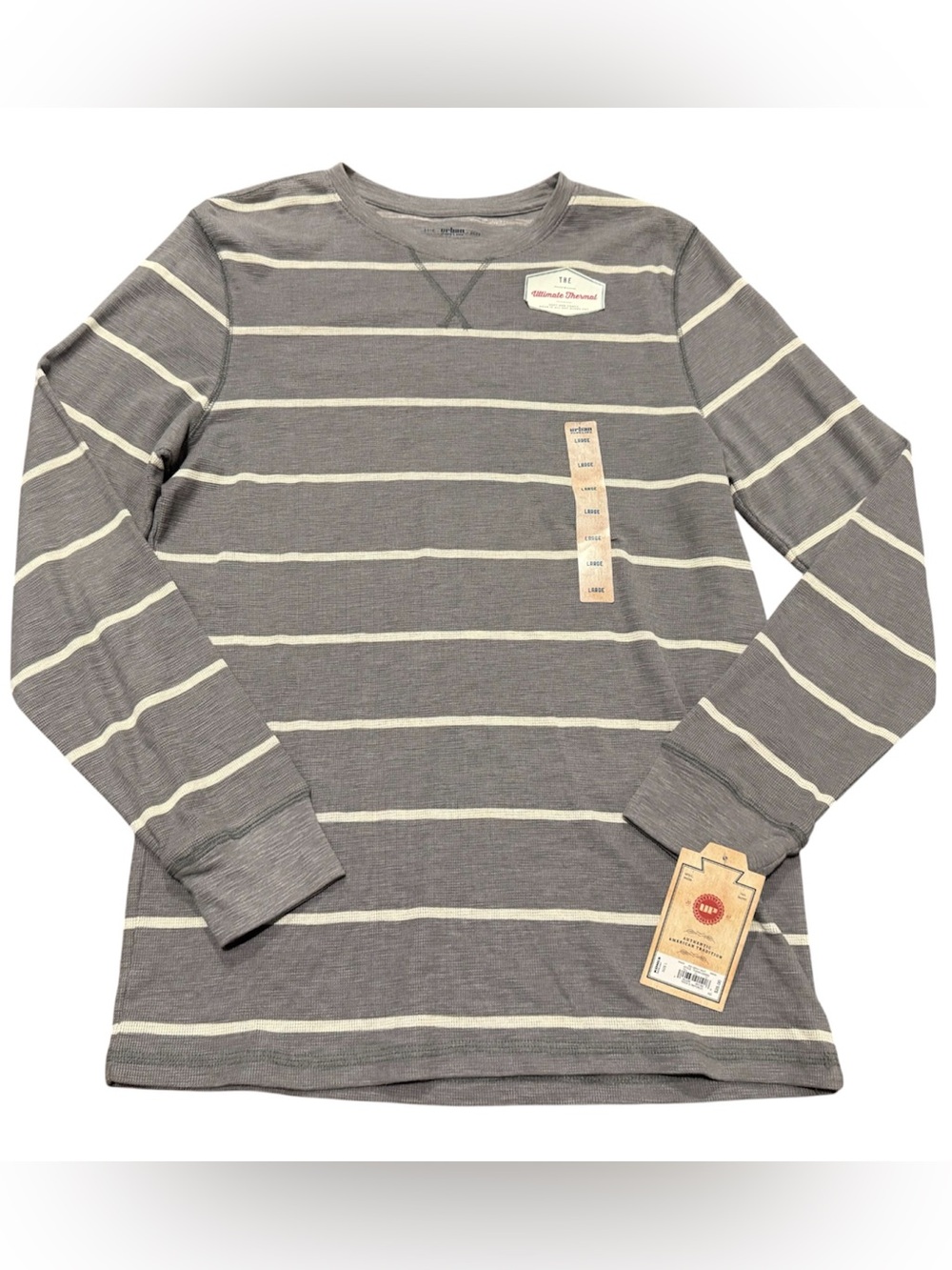 Urban Pipeline Ultimate Thermal Long Sleeve Shirt Gray White Stripe Size Large